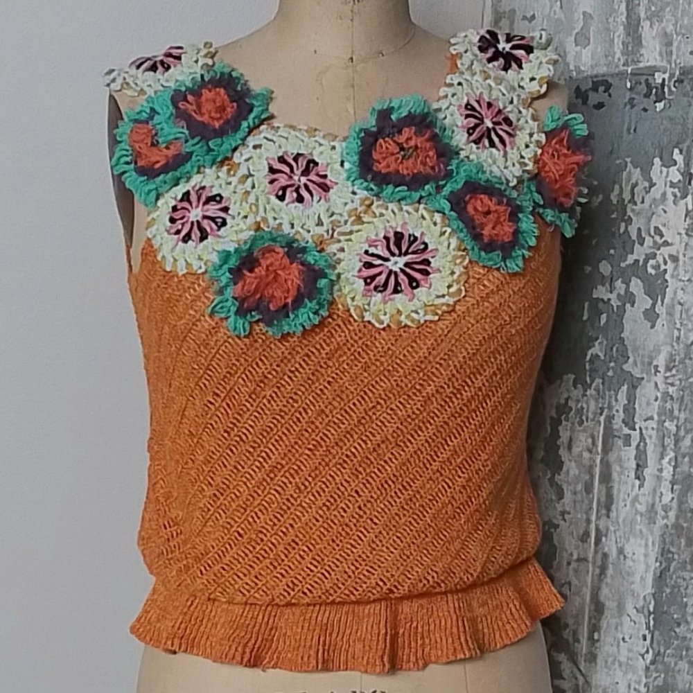 ANTHROPOLOGIE EDIE Satsuma Floral Crochet Knit Sweater Tank Top